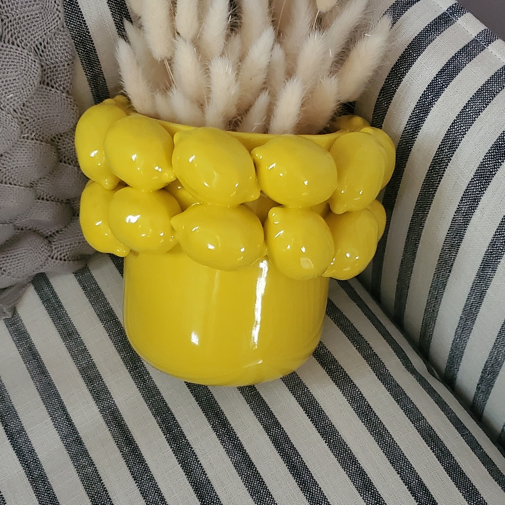 World Market Yellow Lemon Vase Decor NEW